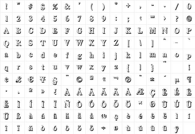 CasadShadow Bold Character Map
