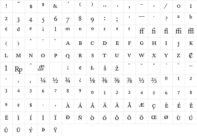 Caslon Pro SSi Regular Character Map