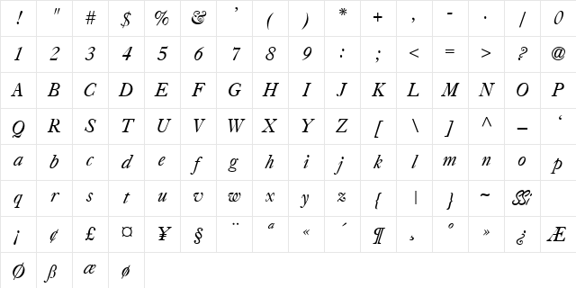 Caslon Light SSi Normal Character Map Caslon Light SSi Normal Character Map