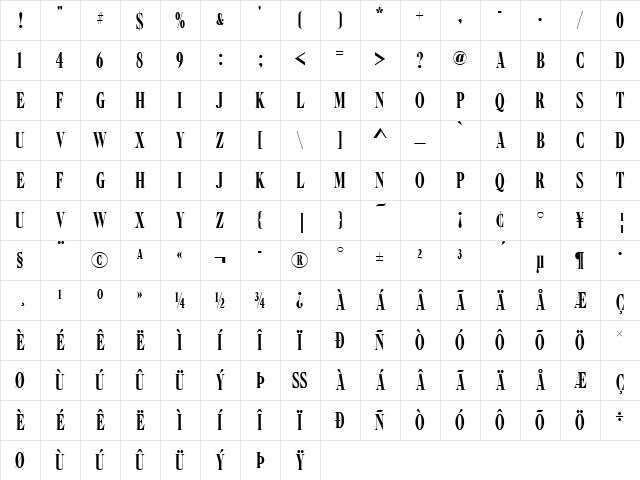 Caslon Becker Graphique Comp Regular Character Map