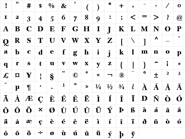 Caslon Book BE Regular Character Map