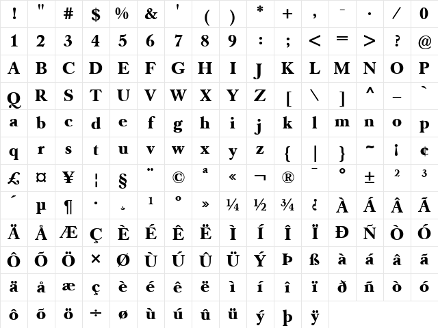 Caslon Book BE Regular Character Map