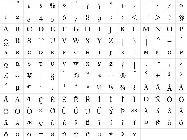 Caslon Book BE Regular Character Map