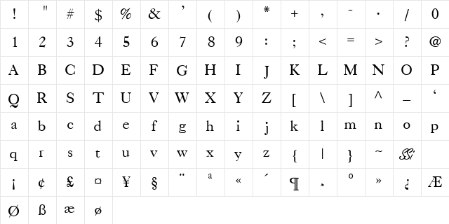 Caslon Light SSi Normal Character Map Caslon Light SSi Normal Character Map