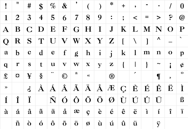 Caslon-Bold Regular Character Map Caslon-Bold Regular Character Map