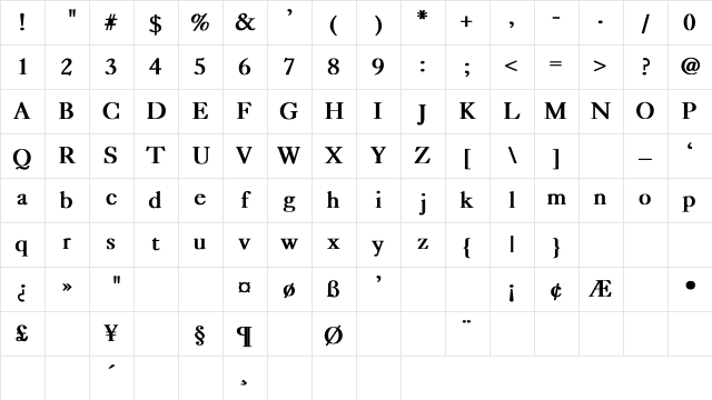 Caslon-Light Bold Bold Character Map