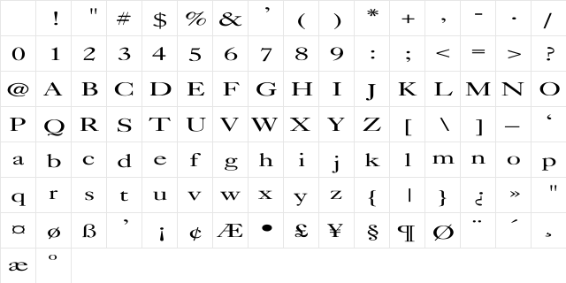 Caslon-Light Ex Regular Character Map