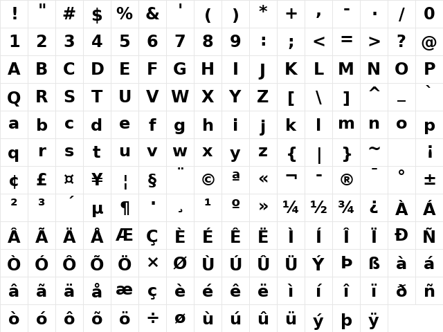 ae_Ouhod Bold Character Map