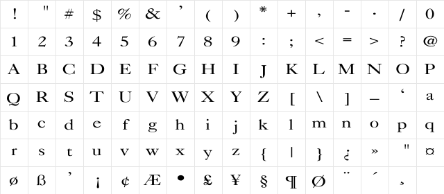 Caslon-Light Wd Regular Character Map