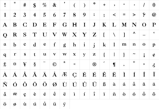 Caslon-Thin Regular Character Map