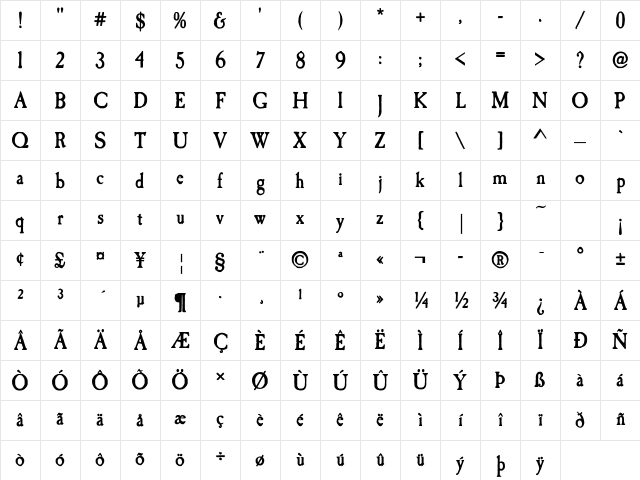 Caslon Antique Bold Character Map