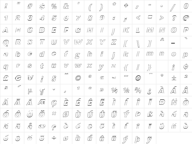 LinearOu-Heavy Italic Character Map