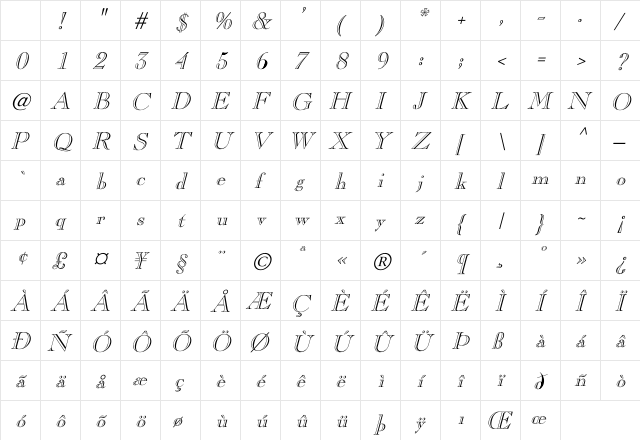 CaslonOpenFace Italic Character Map CaslonOpenFace Italic Character Map