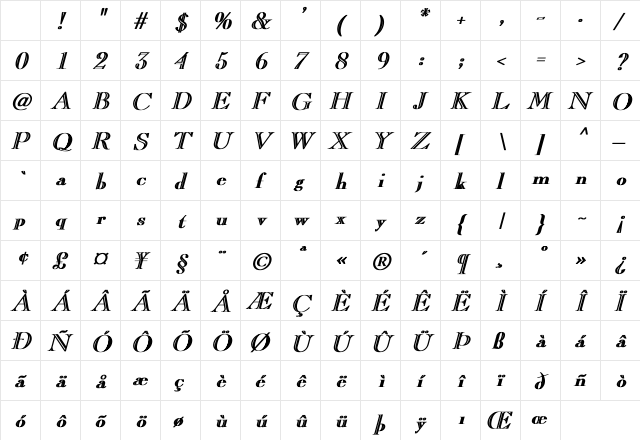 CaslonOpenFace Bold Italic Character Map CaslonOpenFace Bold Italic Character Map