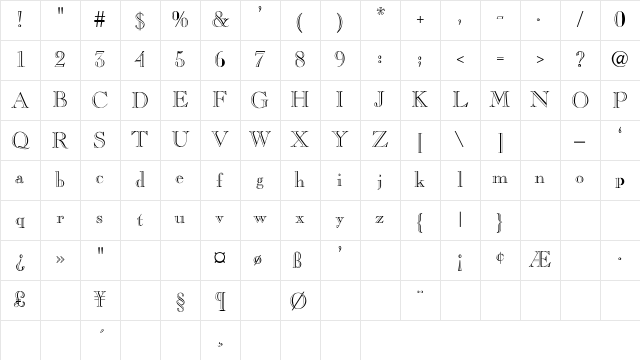 CASLONOPENFACE-Thin Regular Character Map CASLONOPENFACE-Thin Regular Character Map