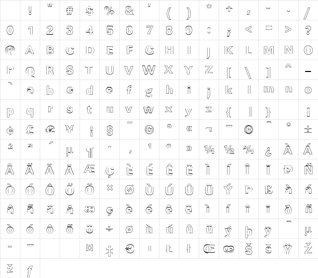 LinearOu-Xbold Regular Character Map