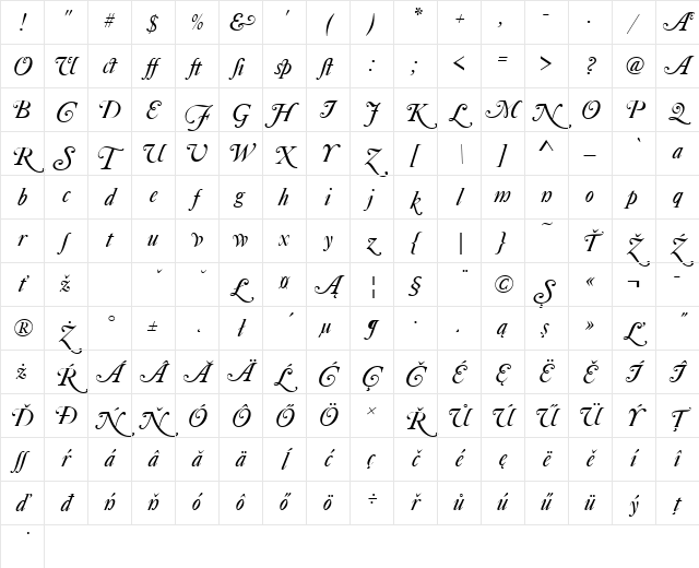 CaslonSwaAltDEE Italic Character Map
