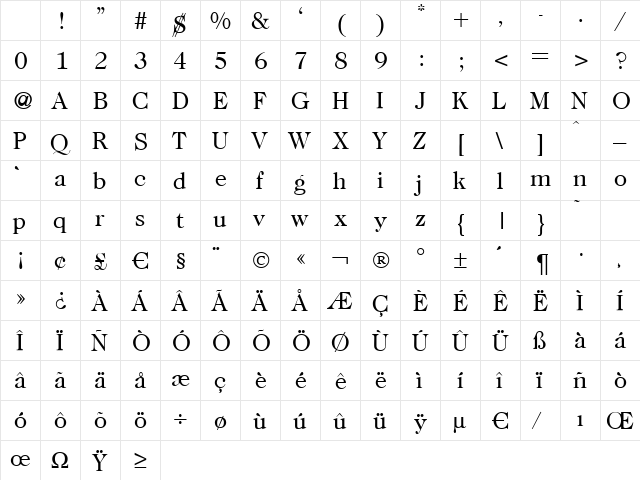 Caslon Regular Character Map Caslon Regular Character Map