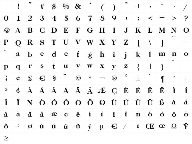 Caslon Bold Character Map Caslon Bold Character Map