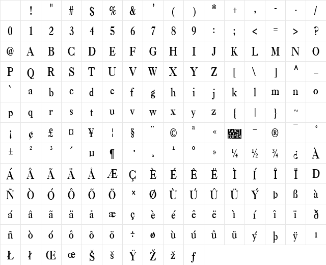 CasqueCondensed Bold Character Map CasqueCondensed Bold Character Map