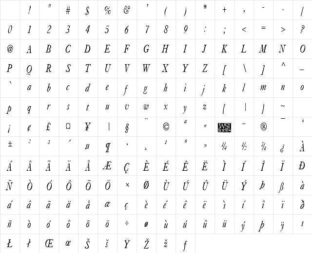CasqueCondensed Italic Character Map CasqueCondensed Italic Character Map