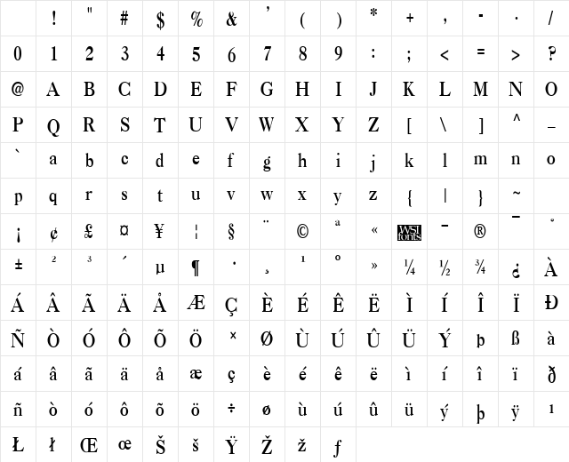 CasqueCondensed Bold Character Map CasqueCondensed Bold Character Map