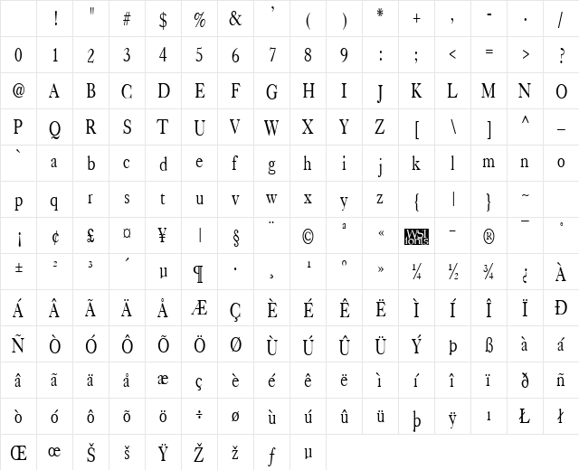 CasqueCondensed Regular Character Map CasqueCondensed Regular Character Map