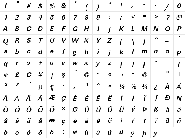LinearStd BoldItalic Character Map