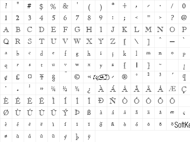 Casque OpenFace Regular Character Map