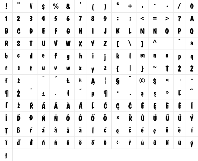 DawnCastle Bold Character Map