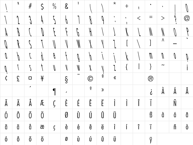 CatScratch Thin Rev Italic Regular Character Map CatScratch Thin Rev Italic Regular Character Map