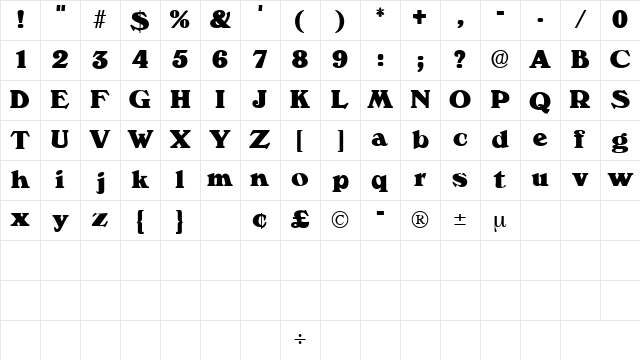 CatalegoDisplaySSK Regular Character Map