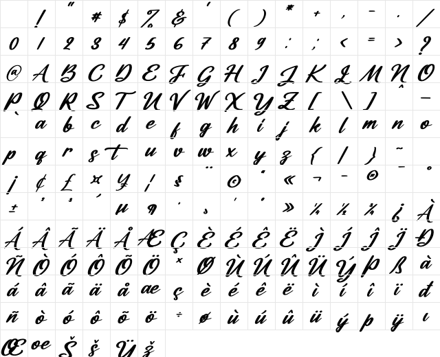 Catalish Huntera Italic Character Map Catalish Huntera Italic Character Map