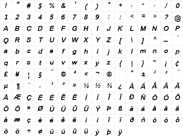 Catriel Bold Italic Character Map