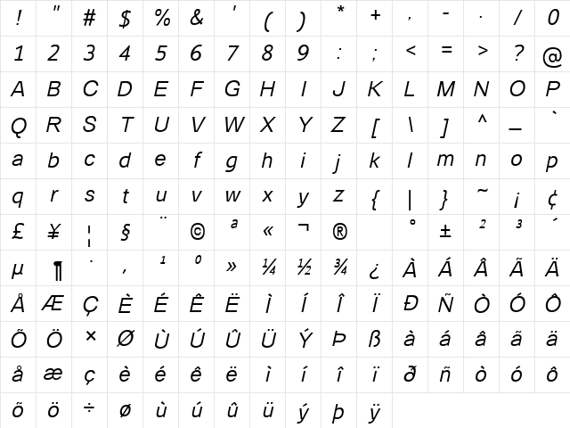 Catriel Italic Character Map