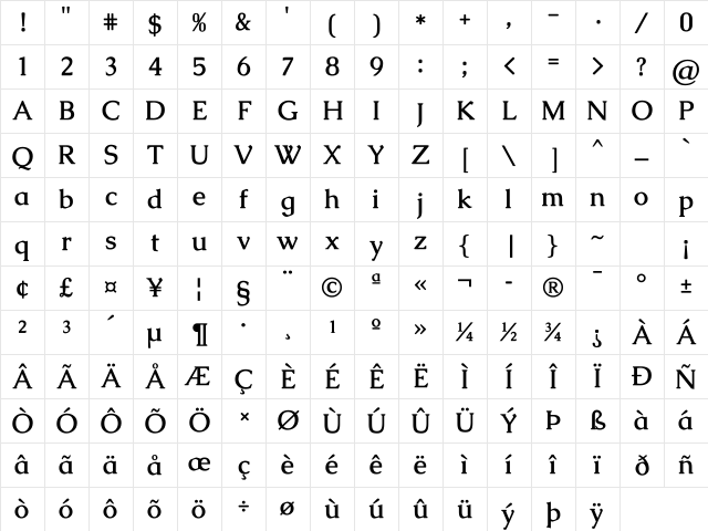 Caudex Bold Character Map