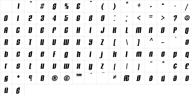 CAVALIER XBOLD Normal Character Map CAVALIER XBOLD Normal Character Map