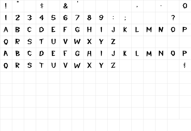Cavemann Bold Character Map