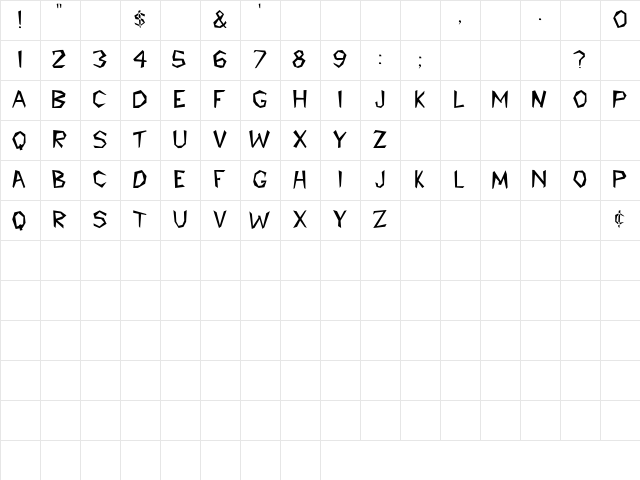 Cavemann Regular Character Map