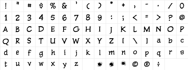 CCPulpFiction Medium Character Map