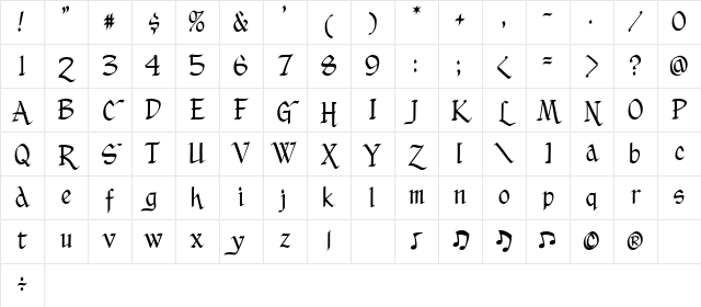 CC Yuletide Log Medium Character Map CC Yuletide Log Medium Character Map