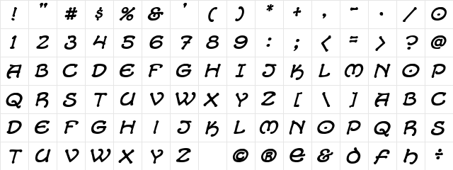 CCAlchemite Italic Character Map