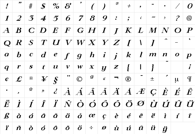 Lingwood-Serial BoldItalic Character Map