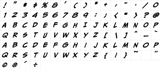 CCMeanwhile Bold Italic Character Map
