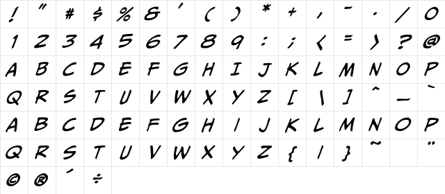 CCMeanwhile Medium Italic Character Map