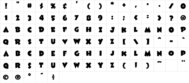 CCThatsAllFolks Bold Character Map