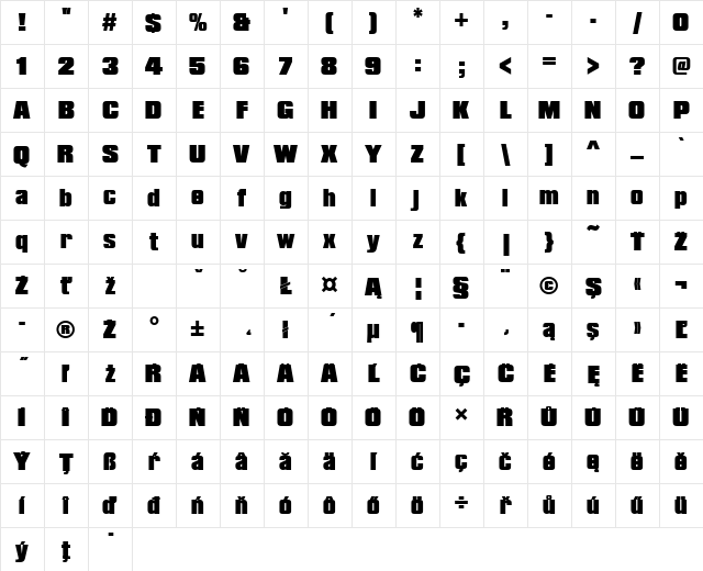 CompactaPEEBla Regular Character Map