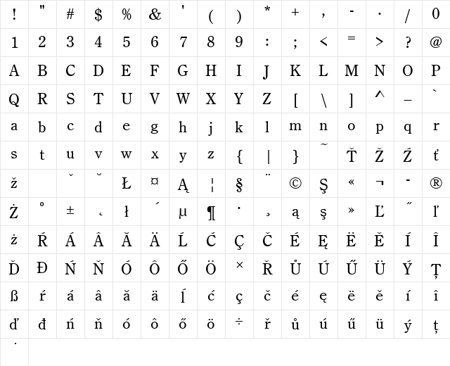 CenturyOldStyTEE Regular Character Map CenturyOldStyTEE Regular Character Map