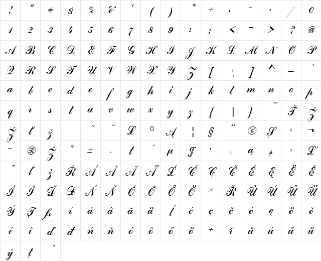 CommercialScrDEE Regular Character Map