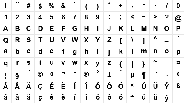 Arial CE Bold Character Map